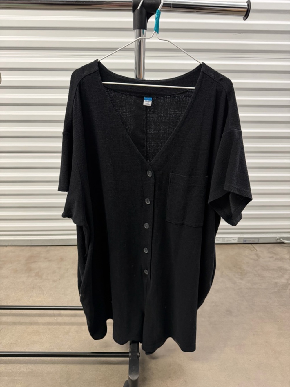 Black Short-Sleeve Button-Up Romper
